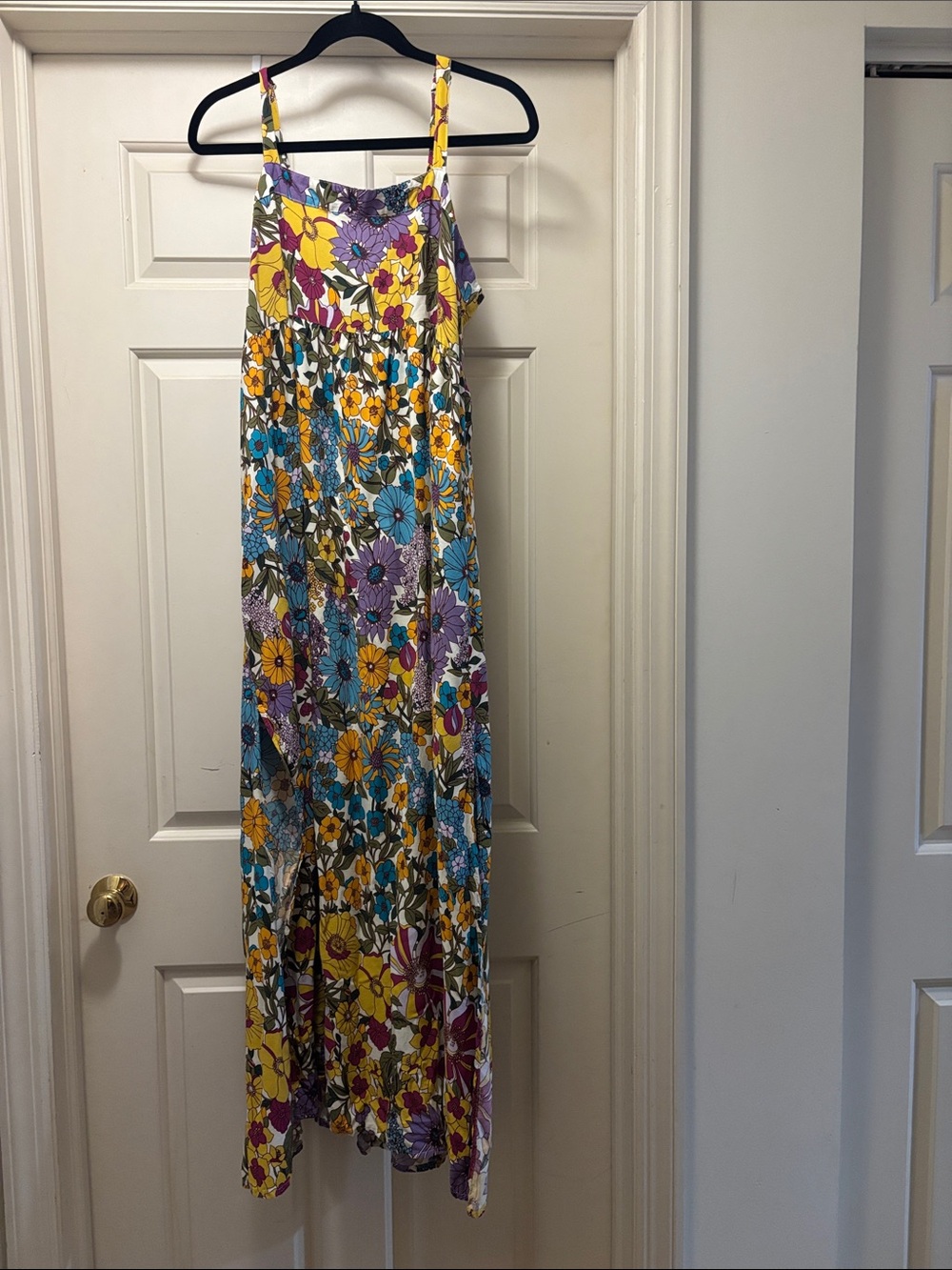 NATURAL LIFE Yellow Floral Maxi Dress with Blue & Purple Accents